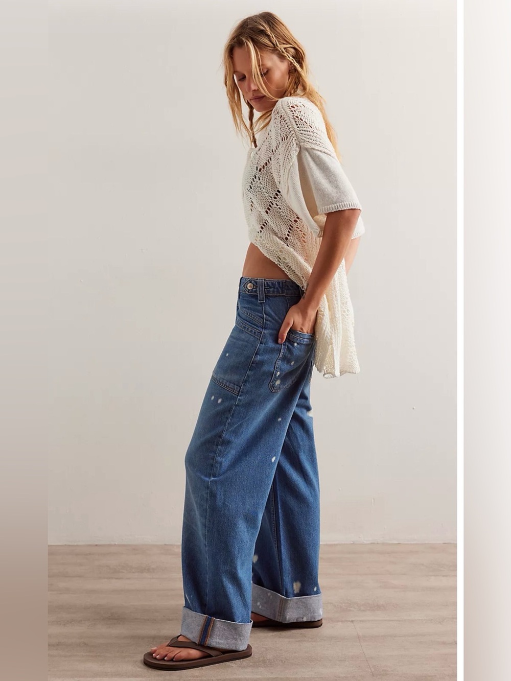 Free People We The Free Palmer Cuffed Wide Leg Jeans in 100 Years Wash 28